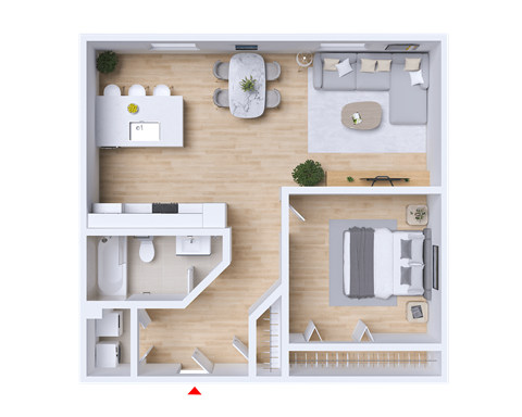 Floor plan for 1 bed, 1 bath, 640 sqft
